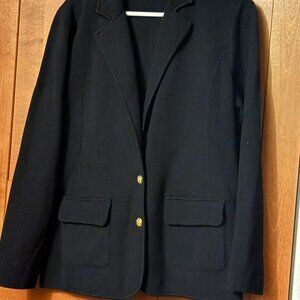 LAUREN RALPH LAUREN Black Cotton Sz L Knit Women's Blazer Two Buttons Closure